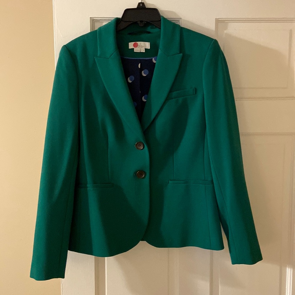 Kelly Green Boden Blazer with Blue Polka Dot Lining